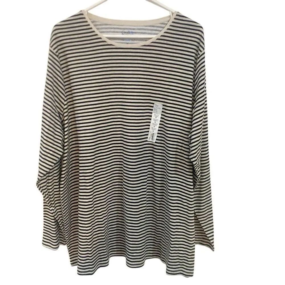NWT Croft & Barrow The Classic Tee size 3XL cream striped long sleeve crew neck